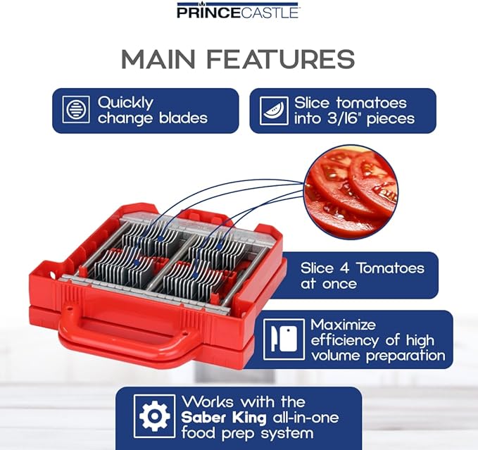 Prince Castle Saber King Tomato Blade & Pusher Set - 3/16" Slices, for 4 Tomatoes - Vegetable Chopper Blade and Kitchen Chopper Replacement Blade for Tomatoes and More
