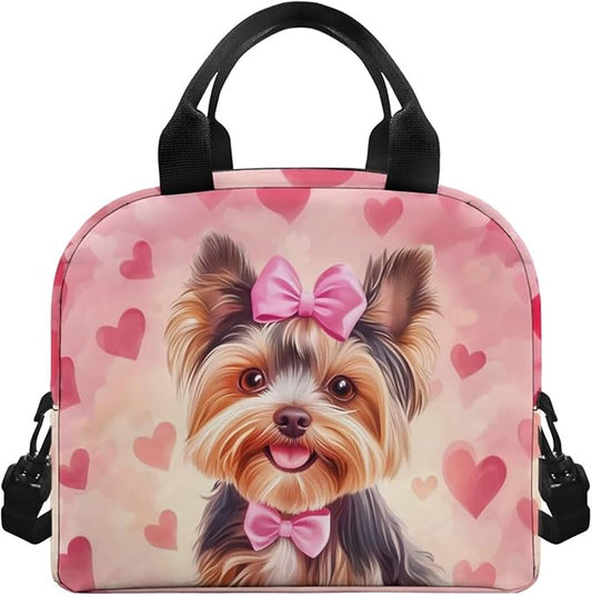 Showudesigns Yorkshire Dog Lunch Bag for Women Cute Insulated Lunch Box Teen Girls Lightweight Lunch Containers for School Work Office Shopping Travel Cooler Tote Bags School Supplies