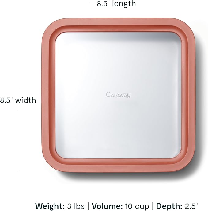 Caraway Glass Food Storage, 10 Cup Glass Container,Ceramic Coated Food Container,Easy to Store, Non Toxic, Non Stick Lunch Box Container with Glass Lids. Dishwasher, Oven,Square Shape,Perracotta