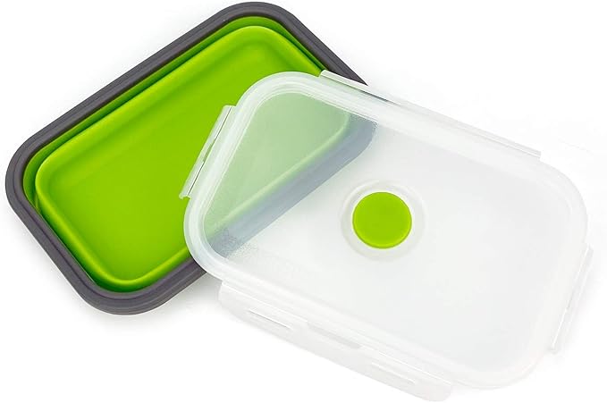 CARTINTS Set of 3 Collapsible Food Storage Containers with Lids, Collapsible Silicone Bowls, Silicone Lunch Containers, For Meal Prep, Camping, Travel, Microwave and Freezer Safe,500ml,Green
