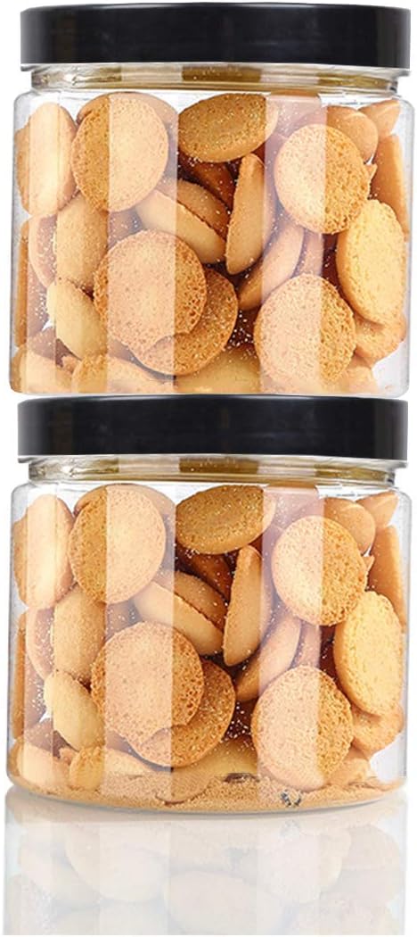 18.9oz (560 ml) Empty Clear Wide Mouth Plastic Jars with Smooth Black Lids and Labels (12 Pack) – PET Containers Great for Cream,Cosmetics,Slime Storage Jars –BPA Free