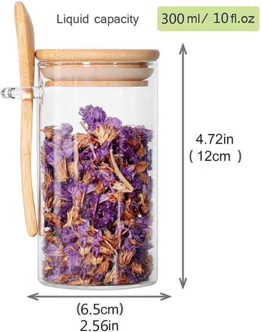 Set of 8 Glass Jars with Bamboo Lids and Spoons, 10 OZ Airtight Small Glass Tea Containers for Loose Tea, Coffee and Sugar Glass Container for Yogurt Jars with Lids