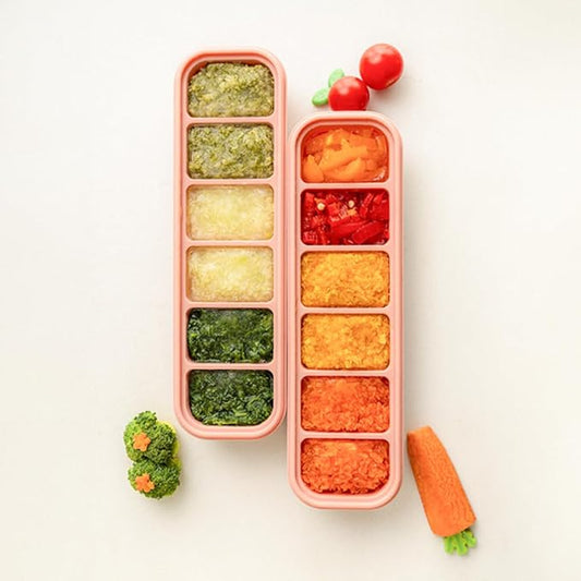 Silicone Freezer Tray, Made in Korea, Meal Prep, Freeze Food Storage Cubes Trays with Lids for Purees, Soups, Solid Food Fruit Vegitable Brastmilk, Easy and Safe (Creme Brulee, 6 Cube)