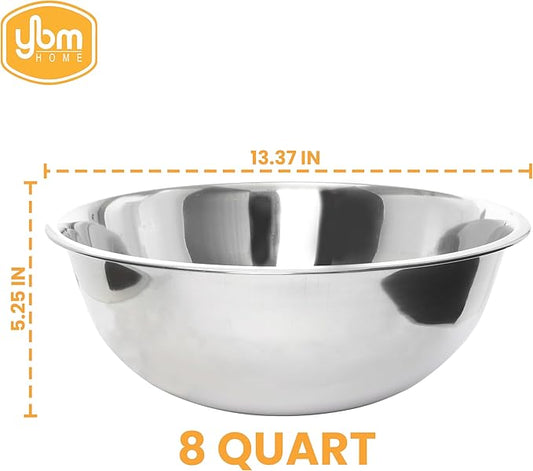 Ybmhome YBM HOME Stainless Steel Mixing Bowl - Premium Polished Mirror Nesting Metal Bowl for Cooking and Serving, Stackable for Convenient Storage-8 Quart, 1176, silver