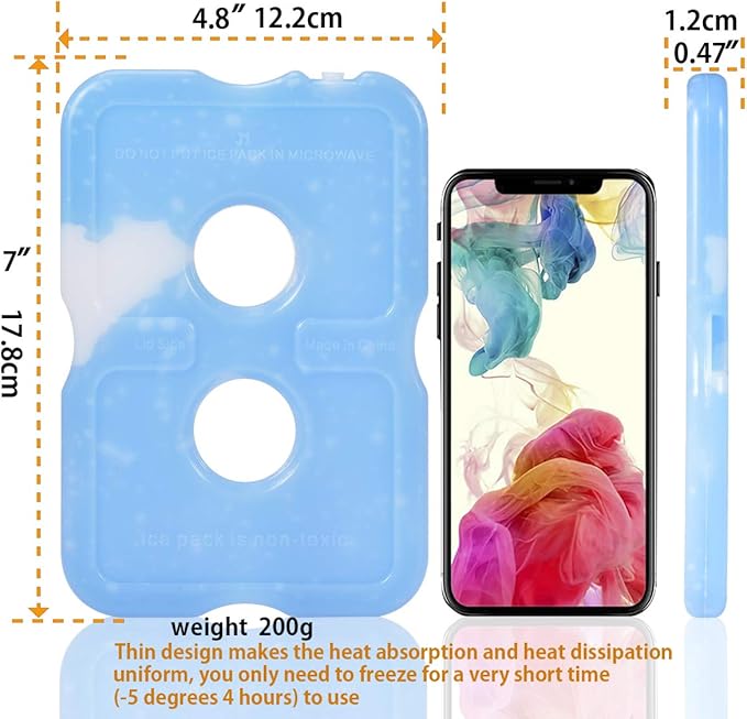 Cold Ice Pack Brick Reusable Long Lasting Cool Slim Thin Freezer Pack Cooler for Lunch Boxes Bag