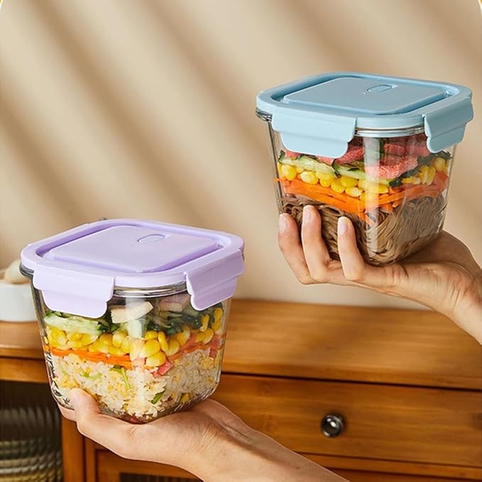 Square Glass Food Storage Container Airtight Lids, 4 Cup Glass Soup Containers with Lids, Food Storage Containers for Lunch, Leak-proof Meal Prep Container, Microwave Freezer Safe (4 Pack)