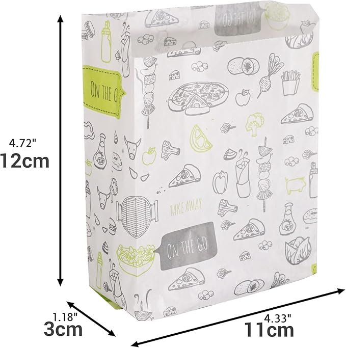(Pack of 400) Paper Bags for Food Packaging, 4.33" x 1.18" x 4.72" (11 x 3 x 12 cm), French Bags, Greaseproof Fast Food Bags, Food Packaging