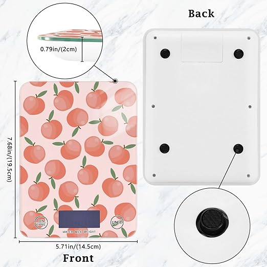 Food Scale Kitchen Digital Scale Food Ounces and Grams Dieting Baking Cooking Waterproof Glass Panels LCD Display,4 Units Scale Tare Function Peach