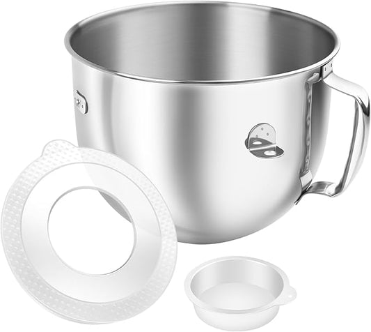 7 QT Food-Grade 304 Stainless Steel Mixer Bowl fit for KitchenAid Bowl-Lift Stand Mixer, Mixing Bowl with Anti-slip Handle & Lid for Kitchen Aid 7 Quart Mixer