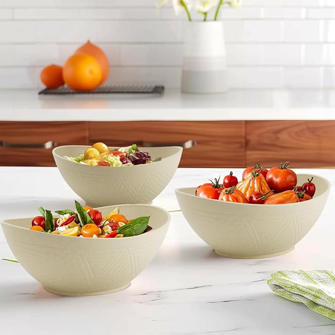 Large Bowls 65 OZ Wheat Straw Bowls Set of 4, Unbreakable Salad Bowl, Microwave & Dishwasher Safe, Kitchen Serving Bowl for Salad, Cereal, Soup and Oatmeal (Beige)