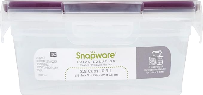 Snapware Total Solution 3-Cup Plastic Food Storage Container with Lid, 3-Cup Rectangular Meal Prep Container, Non-Toxic, BPA-Free Lid with 4 Locking Tabs, Microwave, Dishwasher, and Freezer Safe