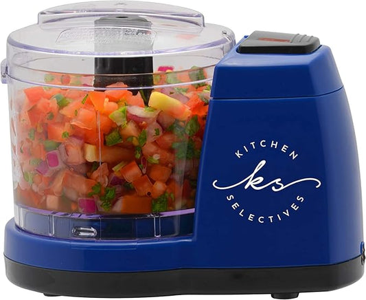 Mini Chopper by Select Brands - Mini Electric Food Chopper for Kitchen Appliances - Features Dishwasher-Safe Parts - Chops, Minces & Dices - 1 1/2 Cups, Cobalt Blue
