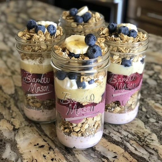 ANOTION Overnight Oats Containers with Lids and Spoons - 4 Pack Mason Jars 24 oz with Lids and Straws - Airtight Glass Meal Prep Containers for Oats Overnight, To Go Yogurt Oatmeal Cereal Pudding Cups