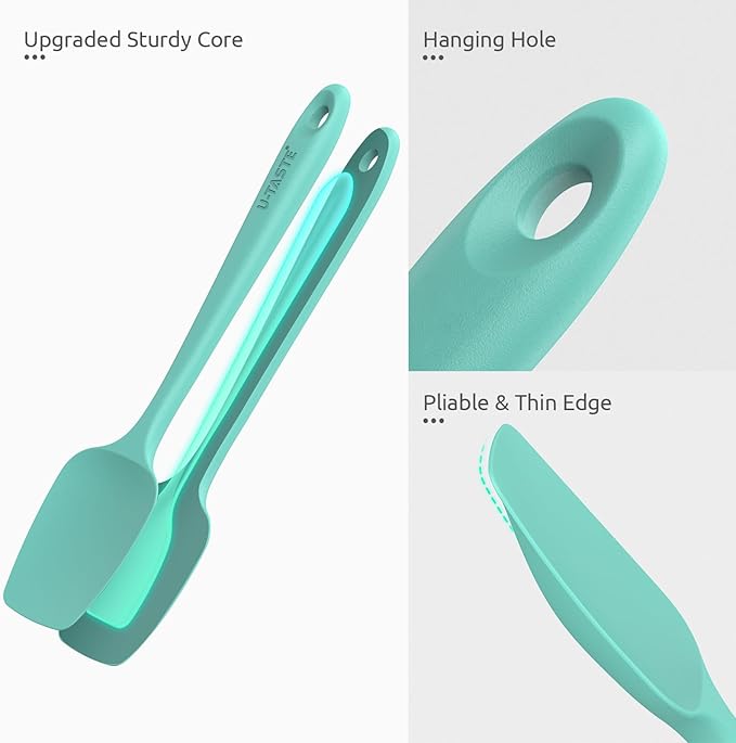 U-Taste 600ºF Heat Resistant Food Grade Silicone Spatula Set of 3, and 18/8 Stainless Steel Square Measuring Spoons Set of 8 (Multicolors+Silver)