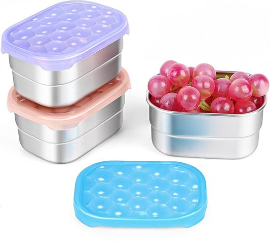 Kids Snack Pro - Stainless Steel Snack Containers for Kids | Easy Open Leak Proof Small Food Containers with Silicone Lids - Perfect Metal Toddler Lunch Box for Daycare and School (8oz*3)