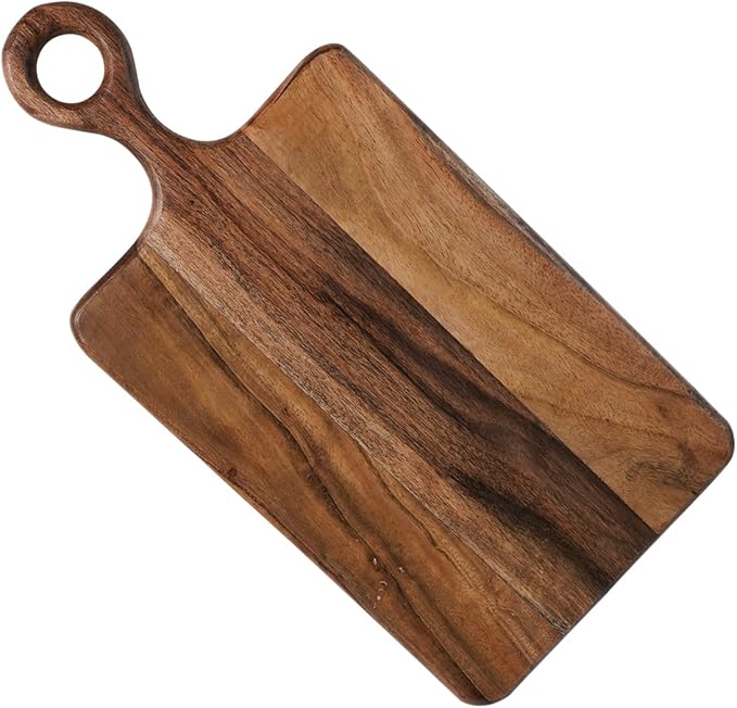 Acacia Wood Cutting Board with Natural Live Edge & Ring Handle, Vegetable Chopping and Serving Rustic Paddle for Bread Cheese Charcuterie and Pizza