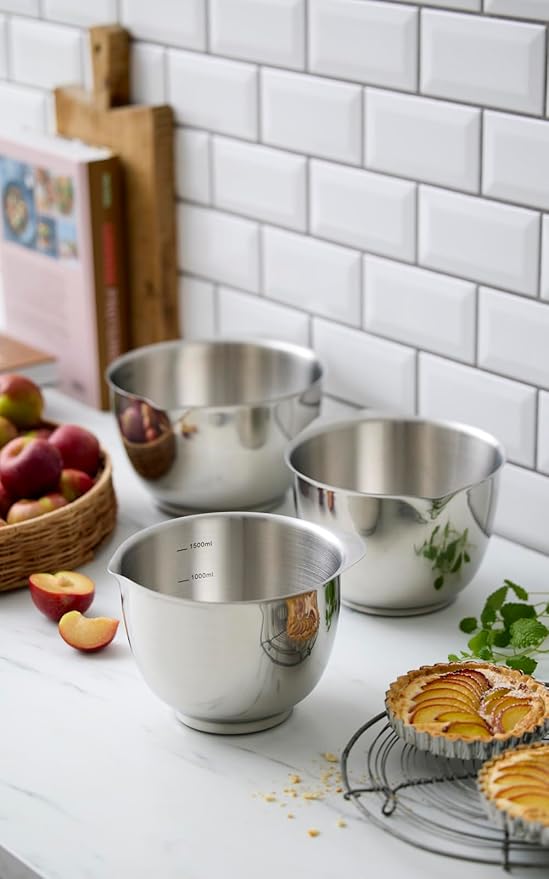Precision Craft Mixing Bowl Set of 3 1.5L/2L/3L Elevate Your Culinary Experience Stylish Nesting Bowls for Effortless Cooking and Baking