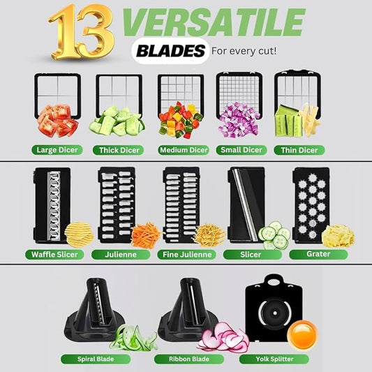 22-in-1 Vegetable Chopper with 13 Blades, Onion Cutter, Egg & Mandoline Slicer, Veggie Dicer with Container – Essential Kitchen Gadget for Meal Prep & Cooking Convenience