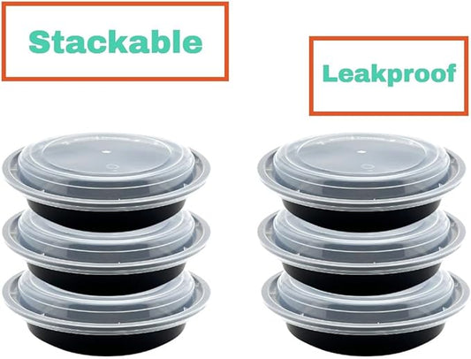 Meal Prep Containers 24oz Plastic Take-Out Container with Lids, 1 Compartment, BPA-Free, Microwave Safe, Food Storage Containers with Lids for Lunch, Salad, Bento Box (50 Pack)