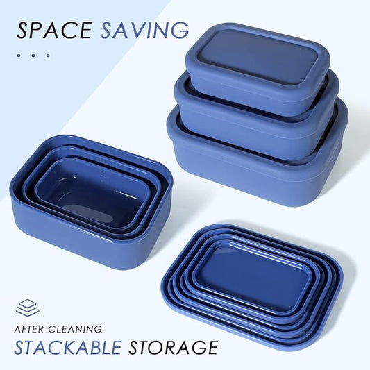 Silicone Food Storage Containers, Set of 3 Rectangular Bento Lunch Box Containers with Lids, Hard-Shell Silicone, Airtight, Microwave, Dishwasher and Freezer Safe (10oz, 23.6oz, 44oz)