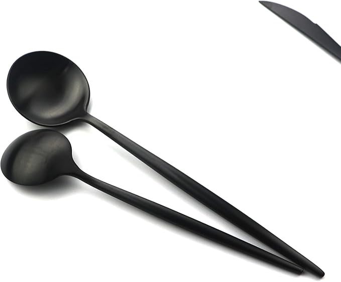 24-Piece Matte Black Handle 18/10 Stainless Steel Silverware Set, Titanium Black Cutlery, Flatware Set for Home & Restaurant, Dishwasher Safe