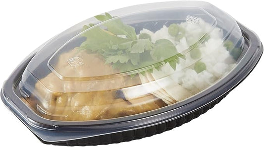 RW Base 12 Ounce Meal Prep Containers, 50 Microwavable To Go Containers With Lids - Disposable, Freezable, Black Plastic Oval Food Containers, Pack Hot And Cold Food, For Takeaway - Restaurantware