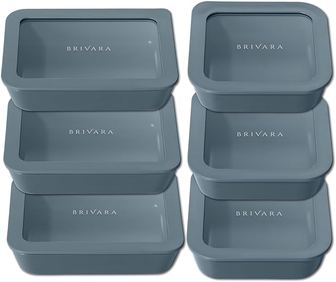 Ceramic Coated Glass Food Storage Container | No PTFE, PFOA, PFAS, and BPA | Reusable Non Toxic Meal Prep Container with Glass Lid | Easy To Store | 6 Piece Food Prep [Dusk]