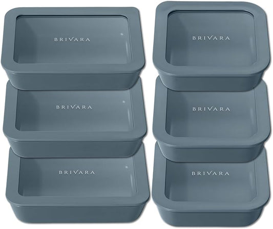 Ceramic Coated Glass Food Storage Container | No PTFE, PFOA, PFAS, and BPA | Reusable Non Toxic Meal Prep Container with Glass Lid | Easy To Store | 6 Piece Food Prep [Dusk]