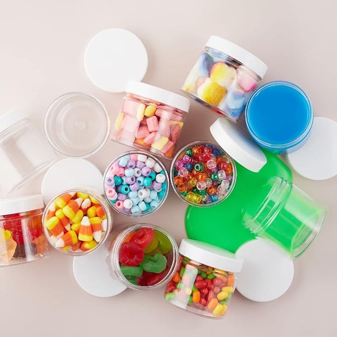 Healthy Packers Plastic Jars With White Lids - 4 oz 36-Pack Small Plastic Containers With Lids, Labels and Marker. Great for Slime, Lotion, Crafts, Travel & General Storage