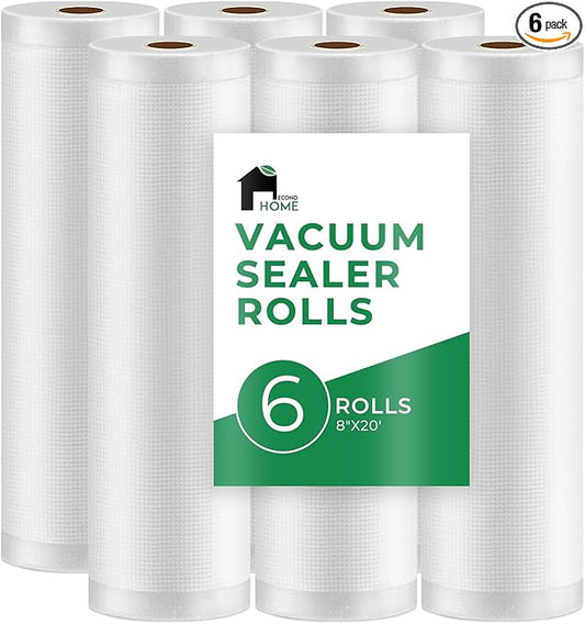 EconoHome Heavy Duty Vacuum Seal Bags for Food - Commercial-Grade, Airtight & Leakproof Plastic Vacuum Storage Bags for Sous Vide, Meal Preparation, Processing & Dry Aging Meat - 8"x20' Roll, 6 Pack