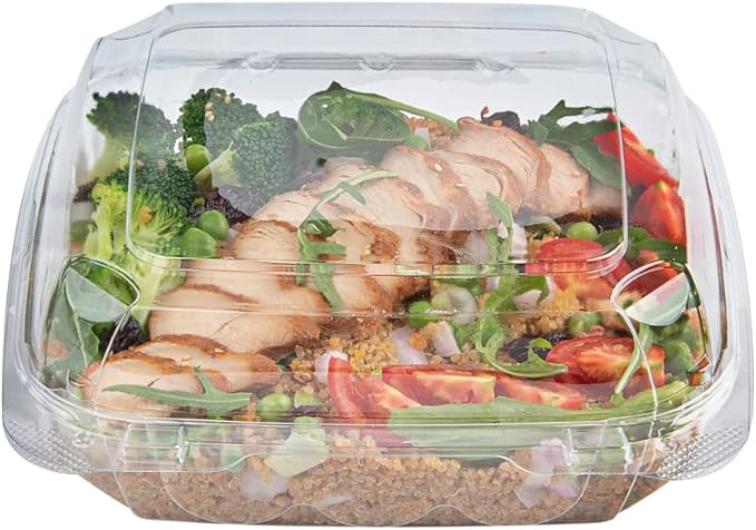 Restaurantware Thermo Tek 33.8 Ounce Clamshell Containers 100 Anti-Fog To Go Food Containers - Freezable Square Clear Plastic Food Packaging Containers Disposable