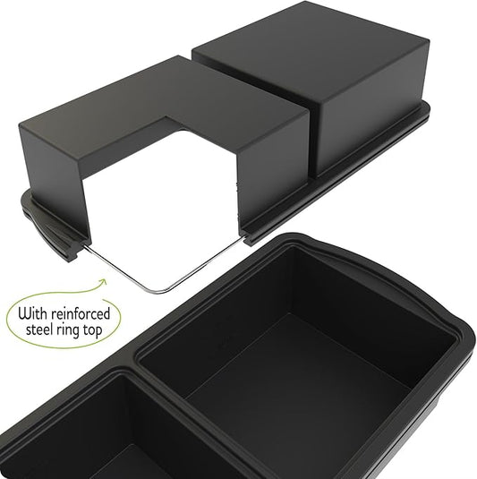 Silicone Freezer Trays with Lid,2-cup Soup Freezer Container large Ice Cube Molds with Reinforced Steel Ring Top for freezing Soup Sauce Broth Leftovers oven Dishwasher -Safe (black)