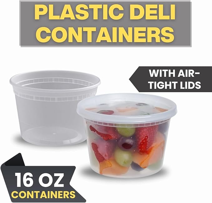 Smygoods 16oz Plastic Deli Containers with Lids - 80 Count, Stackable, BPA Free, Clear…