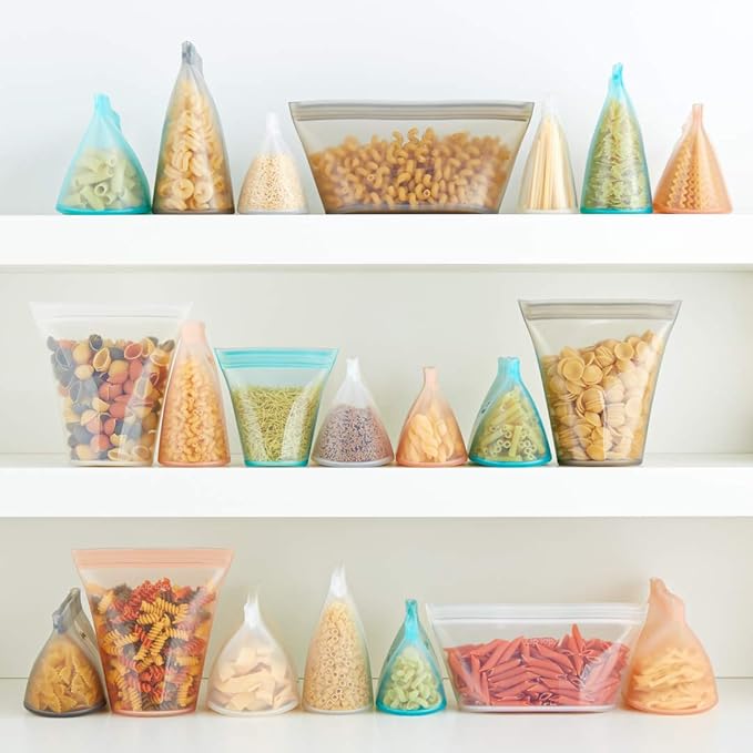 Zip Top Reusable Food Storage Bags | 2 Bag Set [Lavender] | Silicone Meal Prep Container | Microwave, Dishwasher and Freezer Safe | Made in the USA