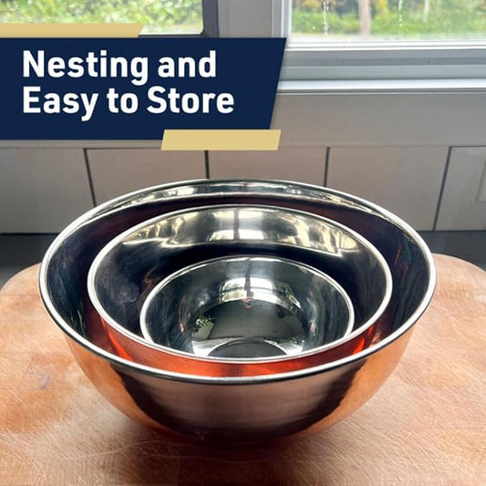 Kings County Tools Copper Mixing Bowls - 3 Piece Bowl Set for Cooking, Baking, Serving, and Prepping - Copper Stainless Steel Mixing Bowls - Nesting Bowls - Kitchen Essentials