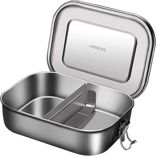 UPTRUST Leak Proof Stainless Steel Lunch Food Container, 1200ML/40oz Large Bento Boxes Metal Lunch Box for Kids or Adults - Lockable Clips Adjustable Divider included