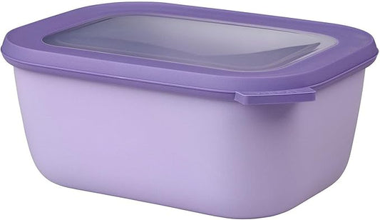 Mepal Cirqula 34oz/1,000ml Circular Rectangular Multi Food Storage & Serving Container with Transparent Lids | Perfect for Food Prep | Microwave & Dishwasher Safe | Nordic Lilac | Made in Holland