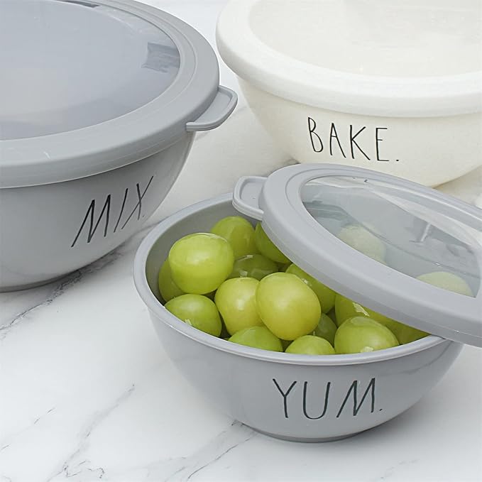 Rae Dunn Mixing Bowls with Lids - 10 Piece Plastic Nesting Bowls Set includes 5 Prep Bowls and 5 Lids (Grey)