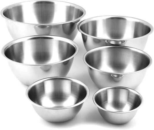 Nesting Stainless Steel Polished Mirror Finish Mixing Bowls Set, .5, 1.25, 2.75, 4.25, 6.25 and 10.75 Quart, Metallic, 6-Piece