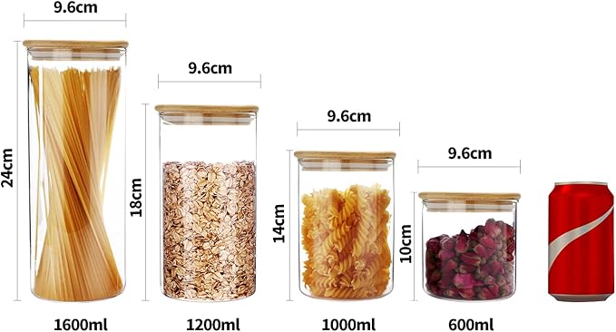 SIXAQUAE Glass Food Storage Containers Jar Stainless Steel Lids 2 Packs 1200ml Airtight Canister Organization Sets Stackable