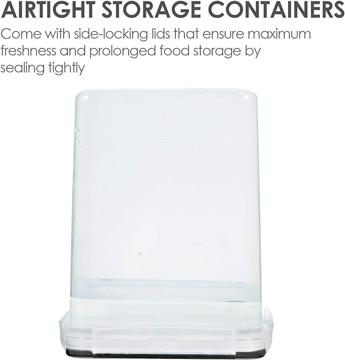 Vtopmart 4 PCS Large Food Storage Containers 5.2L / 175oz, 4 Pieces BPA Free Plastic Airtight Canisters for Flour, Sugar, Baking Supplies, Rice with Lids, 4 Measuring Cups and 24 Labels, Black