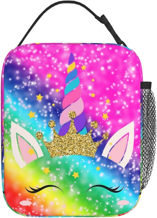 YETTA YANG Rainbow Unicon Colorful Portable Lunch Bag Insulated Lunch Box Reusable Totes For Women Men Work Picnic Camping
