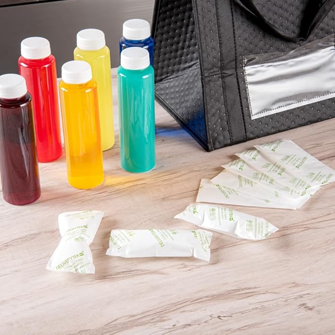 Restaurantware Delivery Tek 5.7 x 2.6 Inch Shipping Ice Packs 100 Durable Cold Packs - Easy-To-Use Design Leakproof Plastic Dry Ice Packs Reusable For Frozen Meat Vegetables or Beverages
