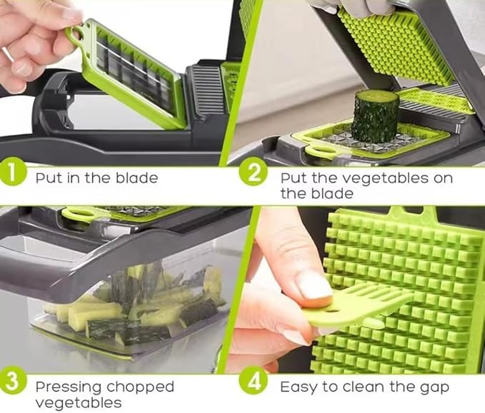 Professional Multifunctional Vegetable Chopper, 16-in-1 Vegetable Chopper and Slicer, Adjustable Vegetable Cutter with Container, Large, Gray