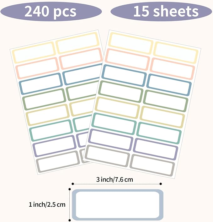 STARLIBOO Removable Labels, Removable Colored Labels Stickers, Self-Adhesive Rectangular Stickers Water/Oil/Tear Resistant for Food Containers/Classroom/Storage (8 Colors, 240 Labels)