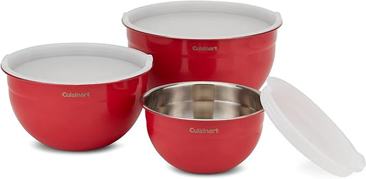 Cuisinart CTG-00-SMB Stainless Steel Mixing Bowls with Lids, Set of 3, Red
