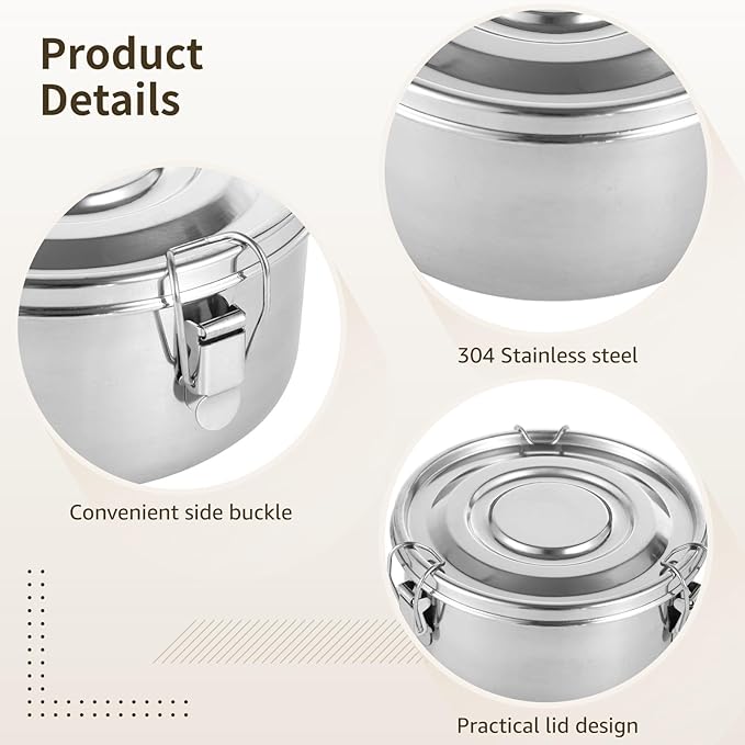 3 PCS Bento Box Set, 304 Stainless Steel Leak-Proof Food Storage Containers, Dishwasher Safe Lunch Boxes, Round Airtight Stainless Steel Containers, 660 ML 1040 ML 1950 ML Sizes
