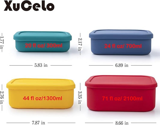Silicone Food Storage Containers with Lids Set 4 Sizes and Silicone Containers,For Freezing, Bento Boxes, Snack Boxes,Freezer preservation Leak Proof (1, Rectangular)