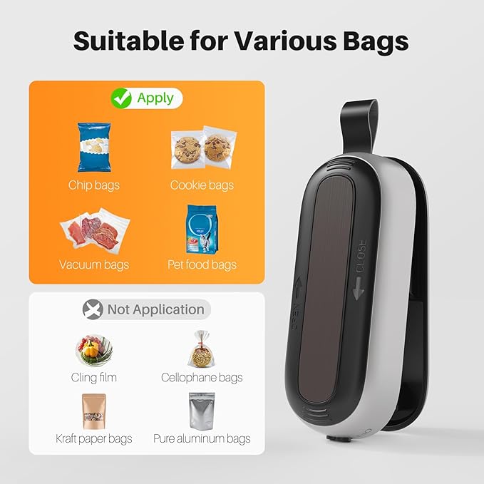 ODSD 2 in 1 Mini Bag Sealer - Heat Seal & Cutter with Lanyard, Portable Handheld Chip Bag Sealer for Snacks, Candies & Food Storage (Batteries Included)