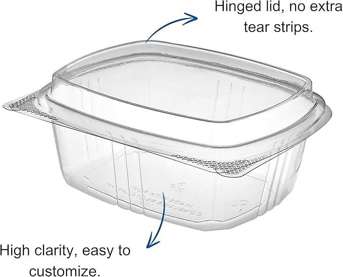 12oz Tall Dome RPET Clear Hinged Lid Deli Container- 200Pcs